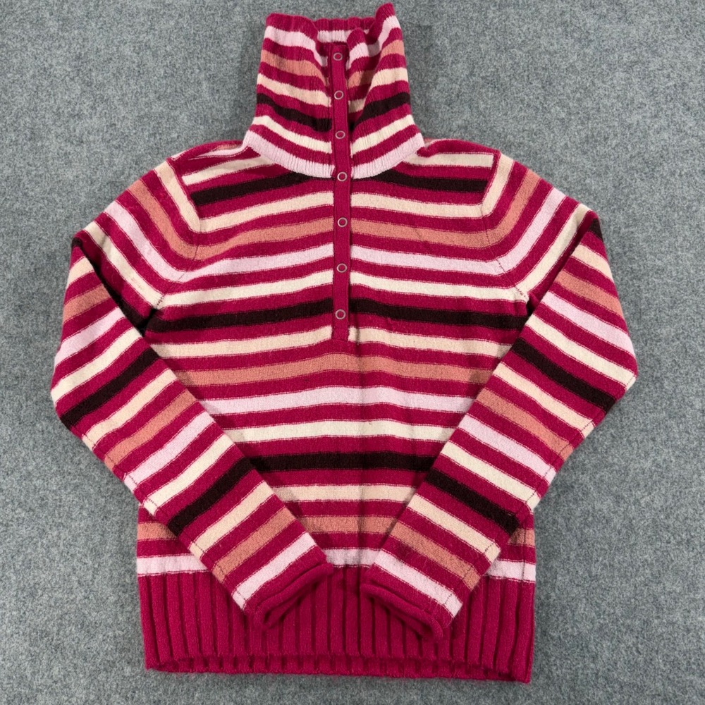 Gap Stretch Womens Pink Burgundy Striped Snap Neck Turtleneck Sweater M
